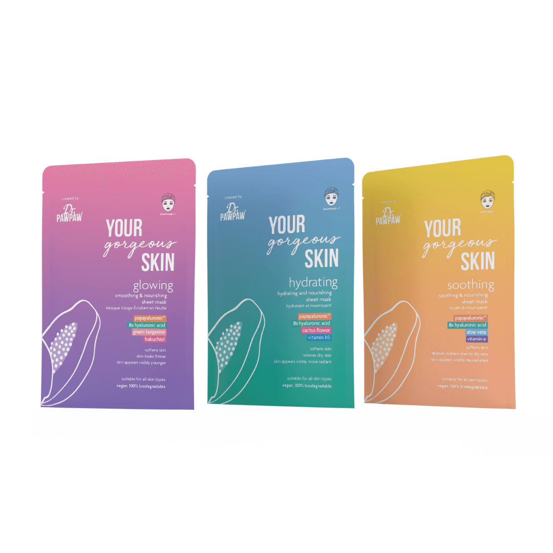 YOUR gorgeous SKIN Sheet Mask Range - Dr Paw Paw